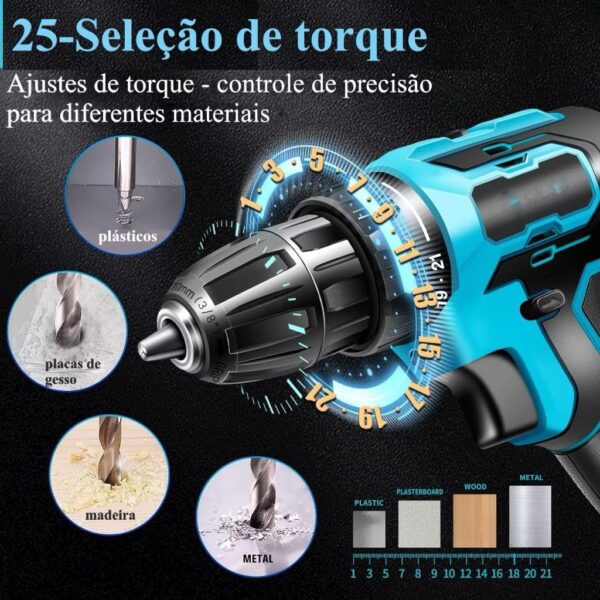 Parafusadeira/Furadeira 21V C/ Kit Maleta COM DUAS BATERIAS Kit de 28pcs