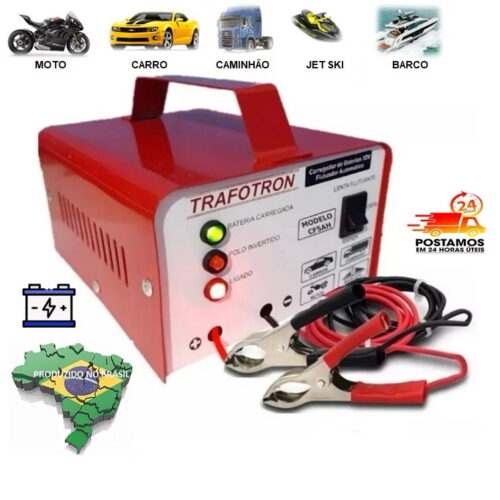 Carregador de Bateria 12v CF5 para Carro, Moto, Caminhão, Jet Sky