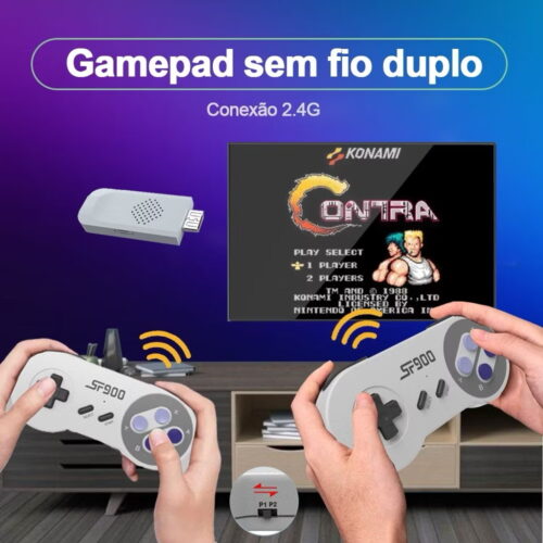 Jogo De Vídeo Retrojogo SF900 Super Nintendo 5000 + 2 Controladores Sem Fio Para 8-Bit