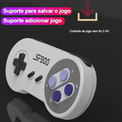 Jogo De Vídeo Retrojogo SF900 Super Nintendo 5000 + 2 Controladores Sem Fio Para 8-Bit